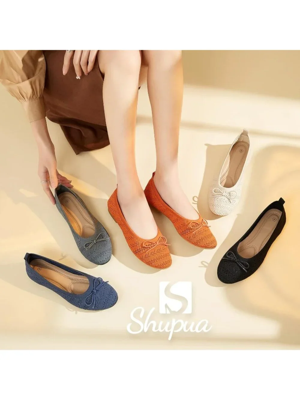 〽️Women's Black Ballet Flat Round Toe Comfortable Lace Imported Low Heel Shoes